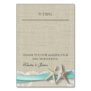 Numéro De Table Dentelle de poisson Starfish et plaque de ruban