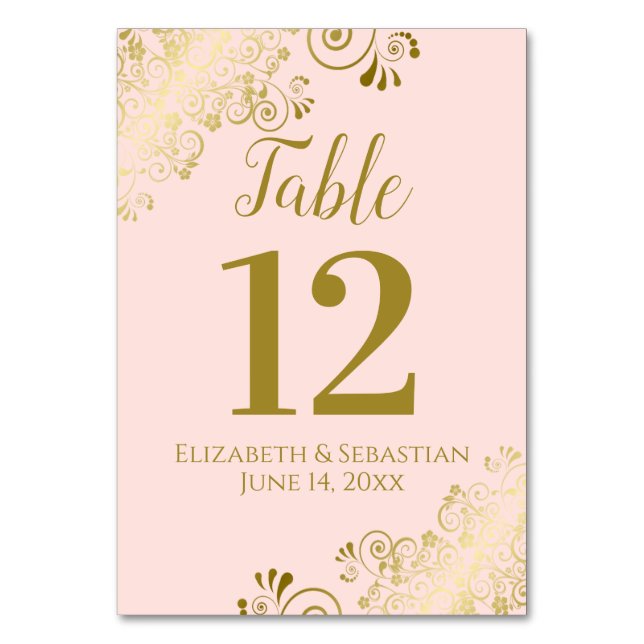 Numéro De Table Dentelle rose et or noir Elégant Mariage de frilly (Par défaut)