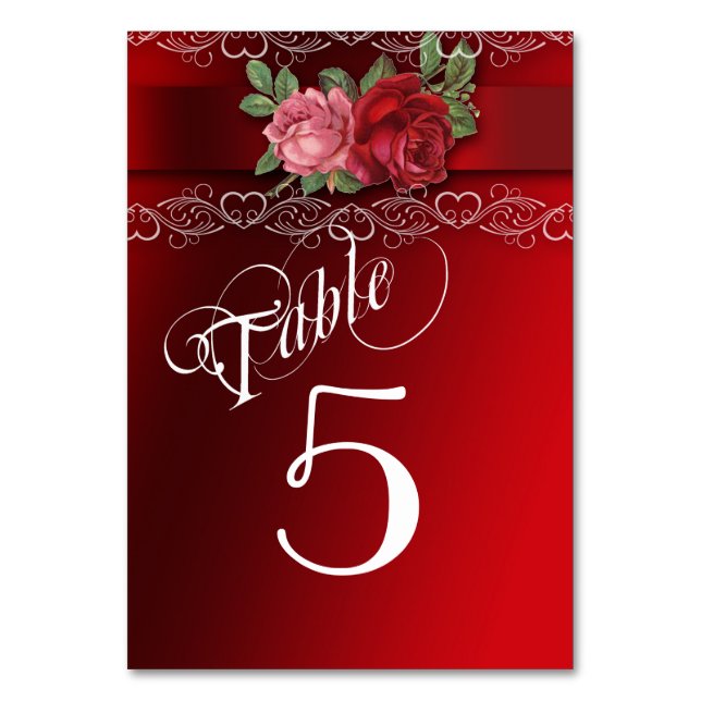 Numéro De Table Dentselle élégante, Roses rouges et roses, (Par défaut)