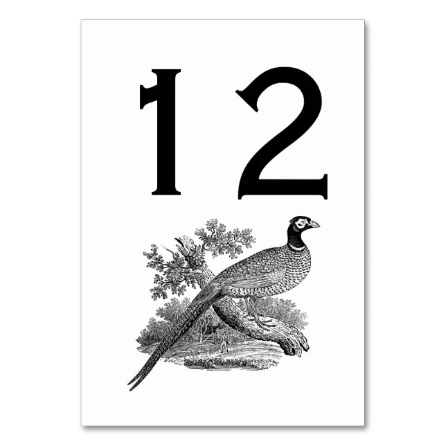 Numéro De Table Dessin en noir et blanc d'un faisan de chasse vint (Par défaut)