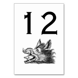 Numéro De Table Dessin tête de sanglier vintage en noir et blanc
