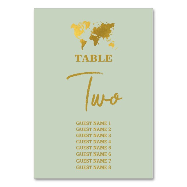Numéro De Table Destination Mariage Monde Passport Sage Vert Or (Par défaut)