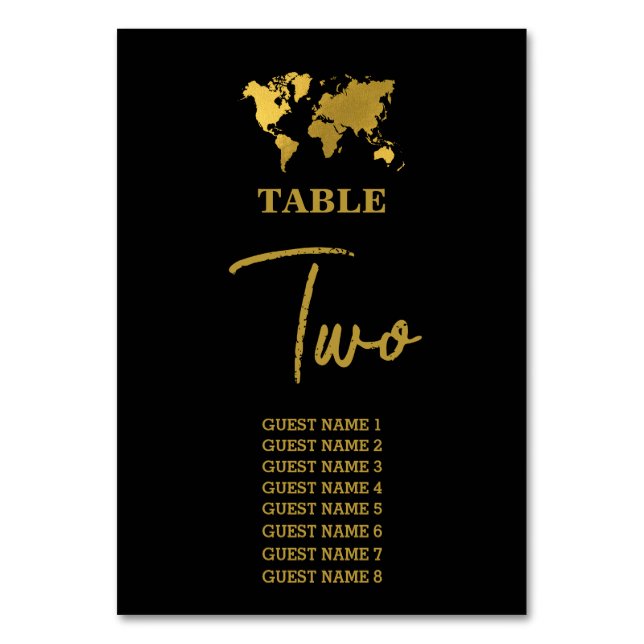 Numéro De Table Destination Wedding World Passport Black Gold (Par défaut)