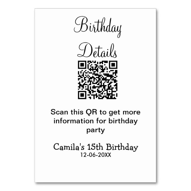Numéro De Table détails de fête d'anniversaire scan QR moderne 15  (Par défaut)