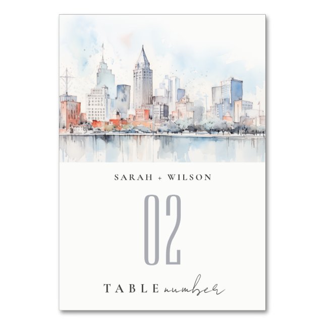 Numéro De Table Detroit Michigan Watercolor Landscape Wedding (Par défaut)