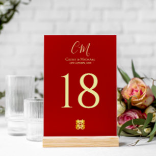 Numéro De Table Deux initiales mariage chinois moderne rouge