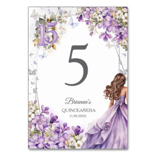Numéro De Table Diadème Papillon Argent Lavande Quinceañera 