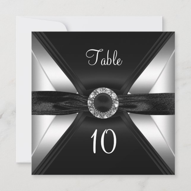 Numéro de Table Diamant Bijou Noir Blanc Argent (Devant)