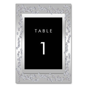 Numéro De Table Diamants d'argent élégant 60e Mariage