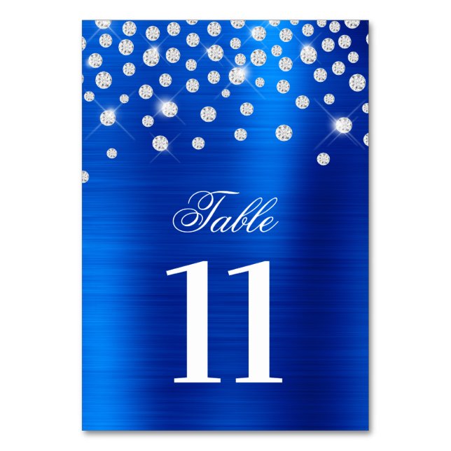 Numéro De Table Diamants Faux Argent Pailletés Satin Royal Bleu (Par défaut)