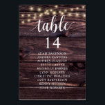 Numéro De Table Dîner de Mariage, Plan de Table des Invités Rustiq<br><div class="desc">Carte de Table de Séjour des Invités de Dîner de Mariage,  Écriture Rustique Moderne,  Lumières de Guirlande,  fond en Bois Sombre de Cottage
Personnalisez le texte avec les noms de vos invités de dîner de mariage et le numéro de table.</div>
