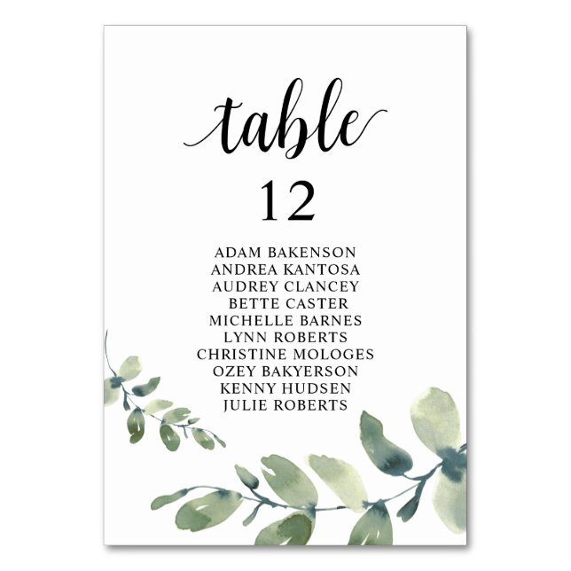 Numéro De Table Dîner mariage, Eucalyptus Invités Sièges Graphique (Par défaut)