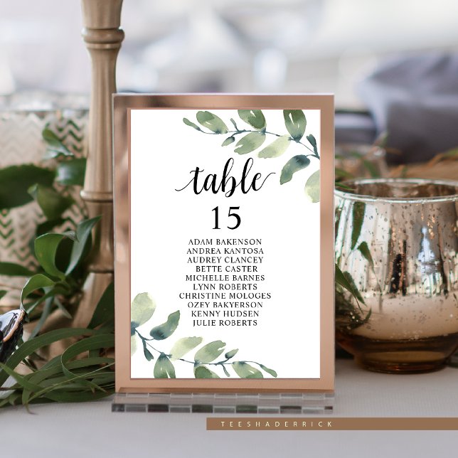 Numéro De Table Dîner mariage, Eucalyptus Invités Sièges Graphique (Elopement Wedding Dinner,  Guest Seating Chart Card, Table no, in Eucalyptus Greenery Themed)