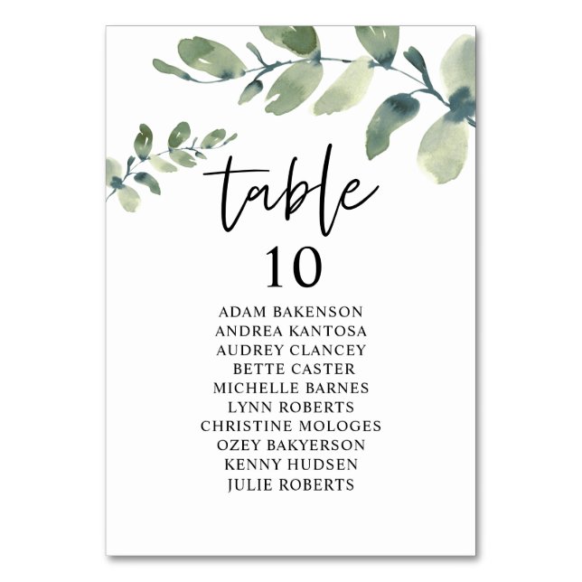 Numéro De Table Dîner mariage, Eucalyptus Invités Sièges Graphique (Par défaut)