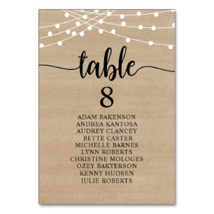 Numéro De Table Dîner mariage, Invités Rustiques Sièges Tableau Ta