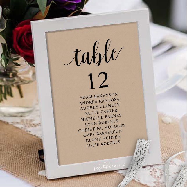 Numéro De Table Dîner mariage, Invités Rustiques Tableau De assise (Wedding Dinner, Rustic Guests Seating Chart Table Number, Brown Kraft Cottage Themed)