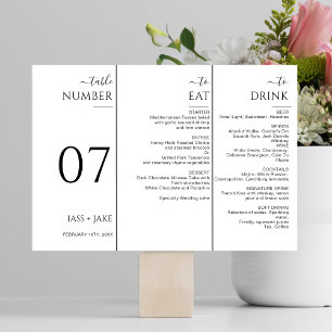 Numéro De Table Dîner Mariage moderne Menu Mariage Party Tri-fold