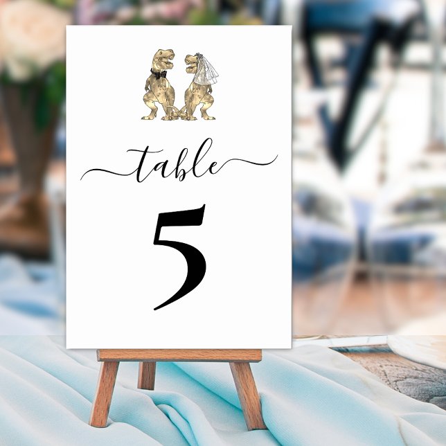 Numéro De Table Dinosaur thème Mariage (T-Rex bride and groom dinosaur wedding custom table number sign )