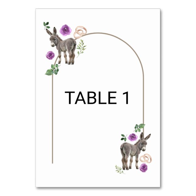 Numéro De Table Donkey Purple Floral Rustic Wedding  (Par défaut)