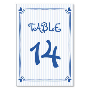 Numéro De Table Doodle gribouillant bleu dessiné à la main, rayure