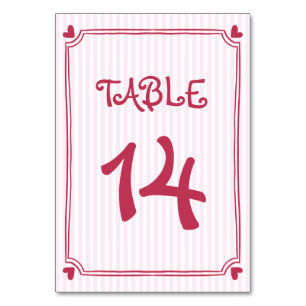 Numéro De Table Doodle gribouillant rose, rayures mariage