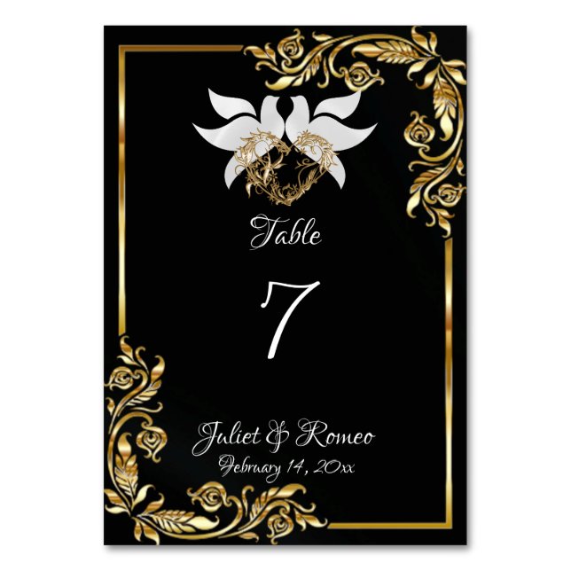Numéro De Table Doses, Coeur & Gold Frame sur Black (Par défaut)