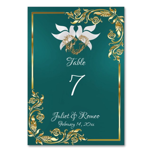 Numéro De Table Doses, Coeur & Gold Frame sur Turquoise (Par défaut)
