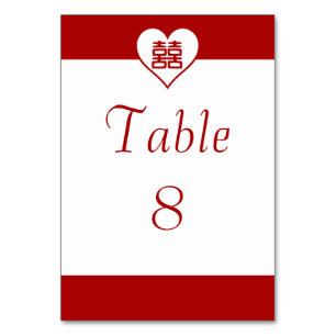 Numéro De Table Double Bonheur - Coeur rouge gras