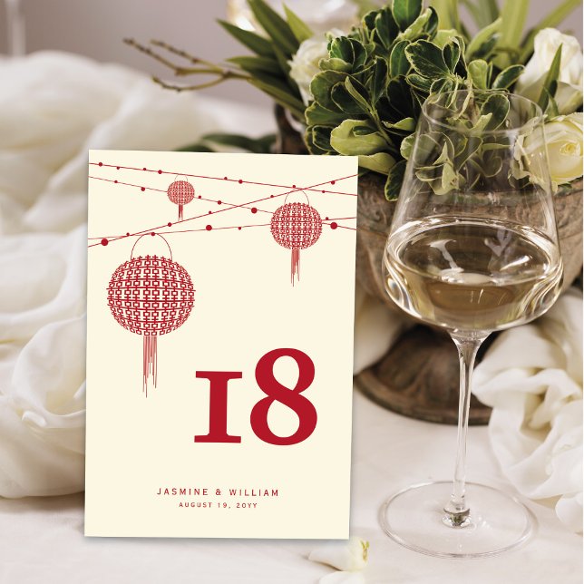 Numéro De Table Double Happiness Lanternes Rouges Mariage Chic Chi (Créateur téléchargé)