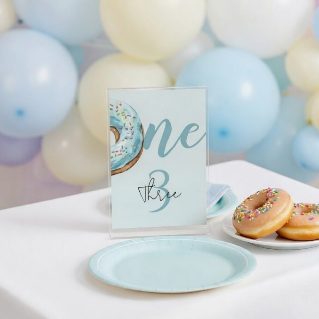 Numéro De Table Douce Fête d'anniversaire Donut | Bleu Pastel (Créateur téléchargé)