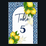 Numéro De Table Douche nuptiale bleu et carreaux citron Amalfi<br><div class="desc">Douche nuptiale carrelage bleu citron Amalfi Positano méditerranéen thème de la douche nuptiale numéro de table mariage.</div>