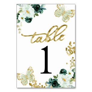 Numéro De Table Douze ans, floral, papillon vert