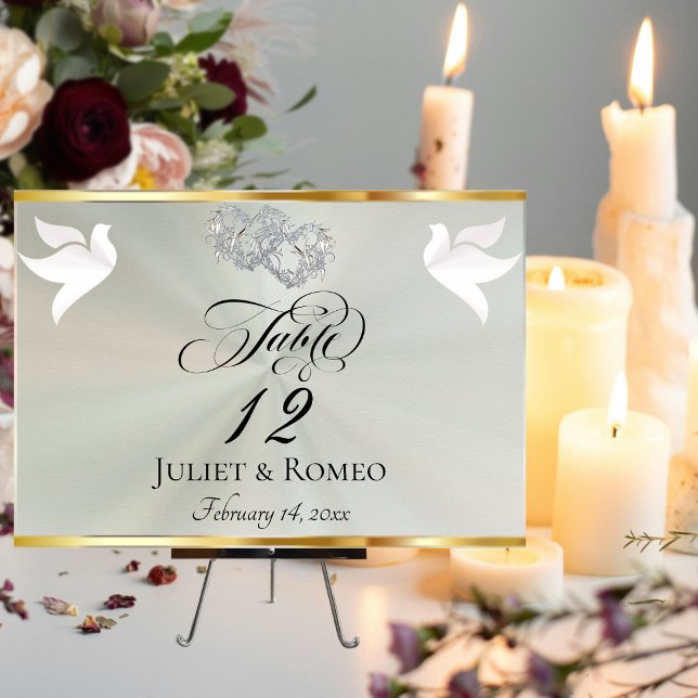 Numéro De Table Doves & Hearts - Pastel Sage/Silver (Créateur téléchargé)