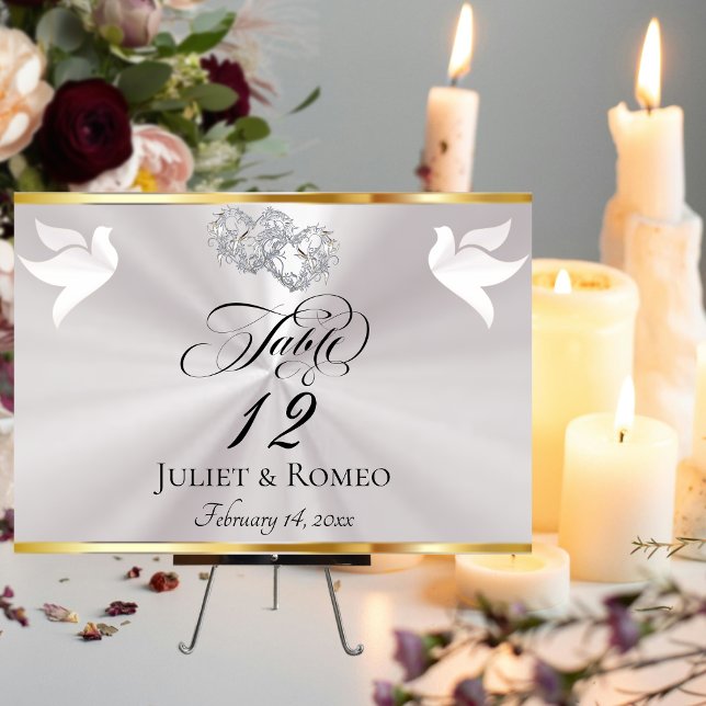Numéro De Table Doves & Hearts - Pearl White/Silver (Créateur téléchargé)