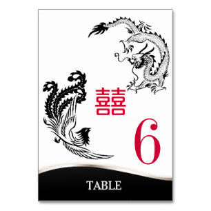 Numéro De Table Dragon-Pheonix Double Mariage Bonheur Menu+Table