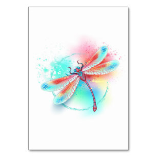 Numéro De Table Dragonfly rouge sur l'arrière - plan aquarelle