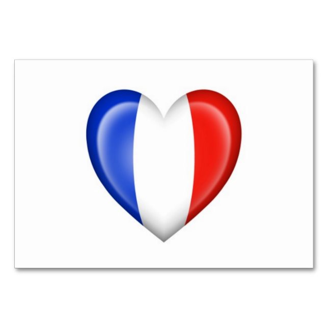 Numéro De Table Drapeau du coeur français sur blanc (Devant)