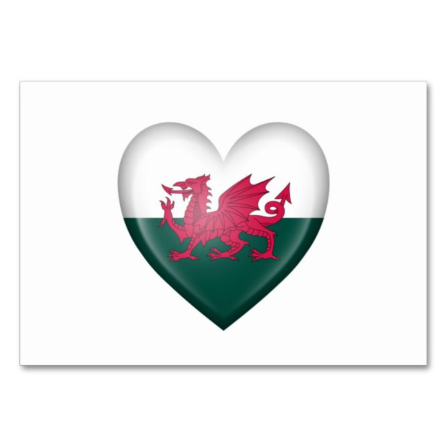Numéro De Table Drapeau du coeur gallois sur blanc (Devant)