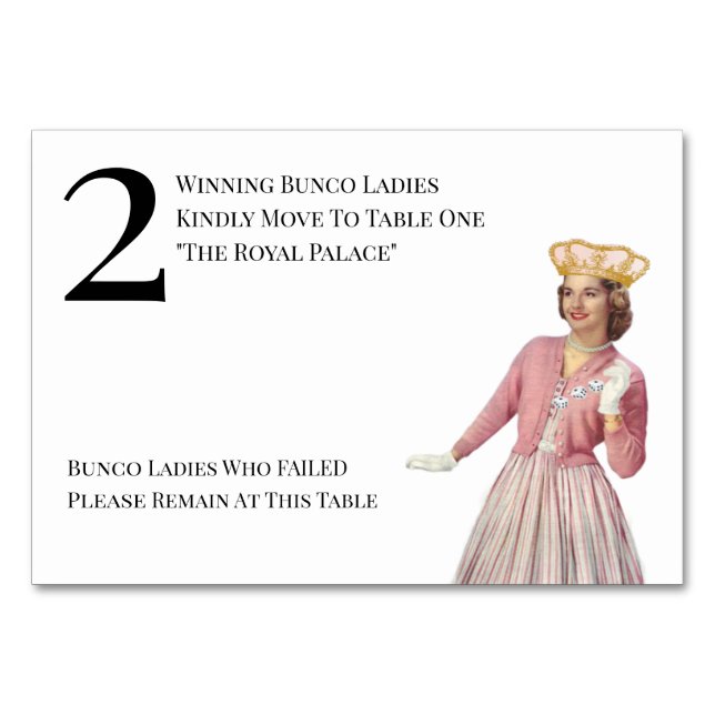 Numéro De Table Drôle Queen Table Two Bunco (Devant)