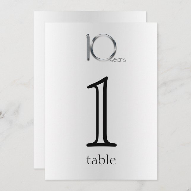 Numéro de table du 10e anniversaire de Elegant Tin (Devant / Derrière)