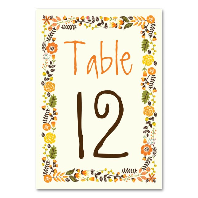 Numéro de table du mariage à bordure florale orang (Par défaut)