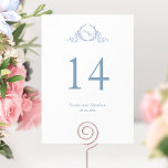 Numéro de table du Mariage de monogramme bleu sur<br><div class="desc">Aidez vos invités à trouver leur table avec ce numéro de table monogrammed élégant. Cartes recto verso. Un espace dégagé tout autour vous donne la liberté d'utiliser un porte-table ou un cadre. Joli monogramme de crête botanique dessiné à la main dans les tons bleus. Possibilité d'apporter des modifications à la...</div>