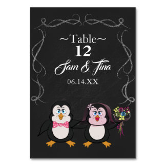 numéro de table du mariage de pingouin mignon