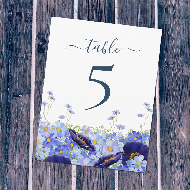 Numéro de table du Mariage Fleur sauvage moderne (Beautiful wildflower meadow watercolor unique hand painted artwork by artist Catherine Sweetman )