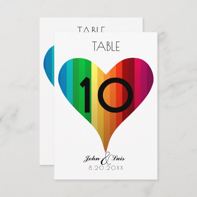 Numéro de table du Mariage Rainbow Heart (Devant / Derrière)