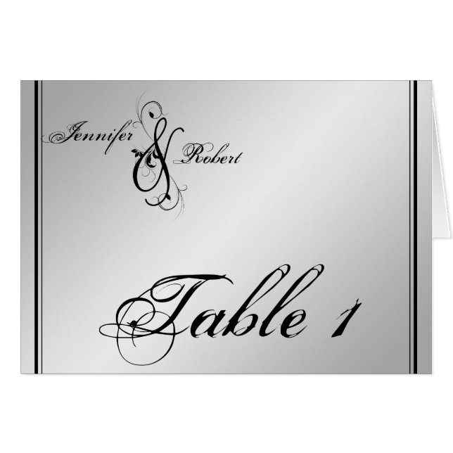 Numéro de table du Mariage Silver Elegance (Devant Horizontal)