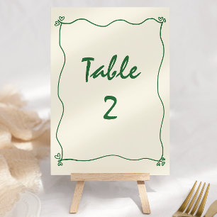Numéro de table du Mariage vert rétro manuscrit