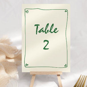 Numéro de table du Mariage vert rétro manuscrit