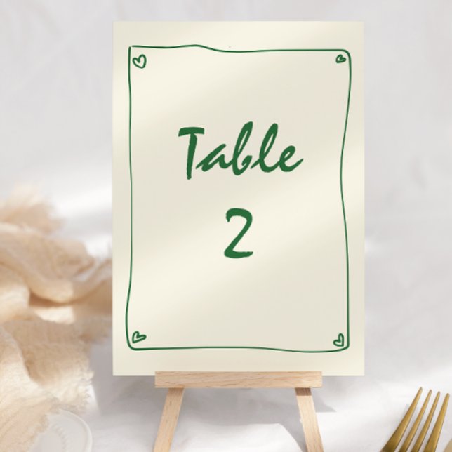 Numéro de table du Mariage vert rétro manuscrit (Créateur téléchargé)
