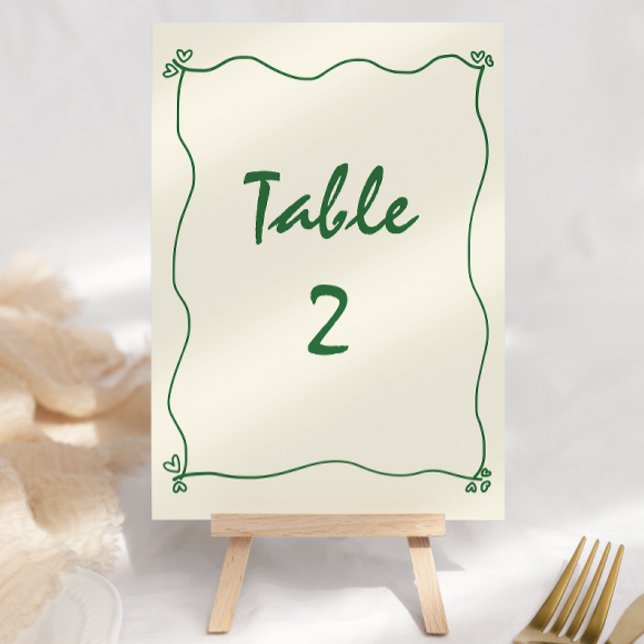 Numéro de table du Mariage vert rétro manuscrit (Créateur téléchargé)